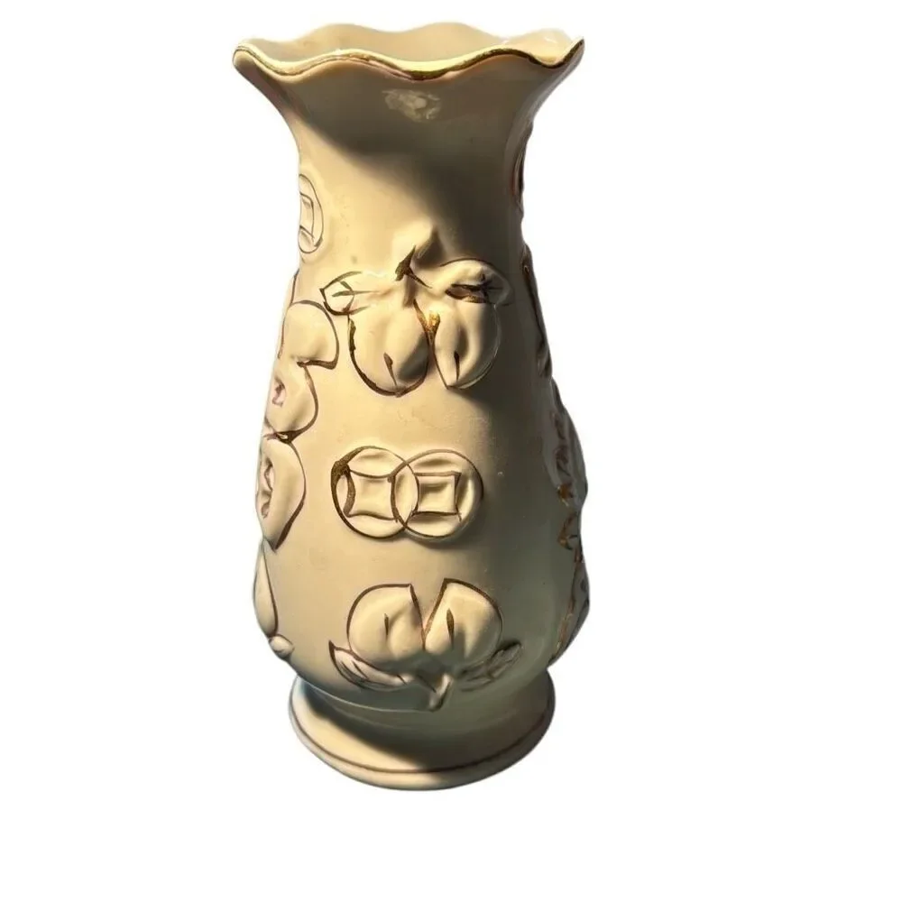 Ying Guang Yuen Sung Embossed Floral & Fruit Design Ceramic Vase